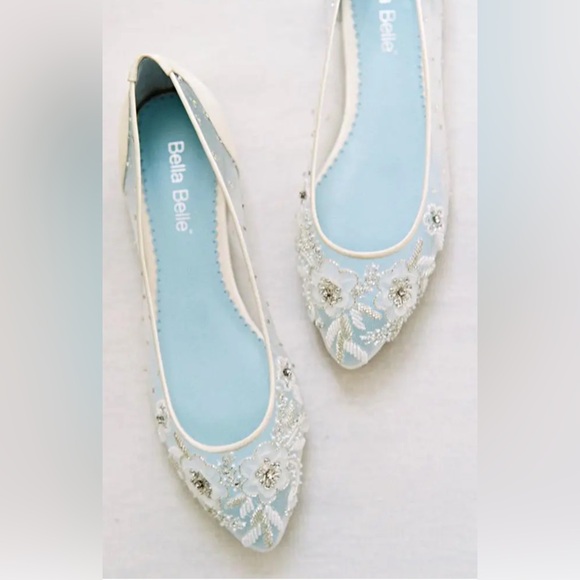New Bella Belle Adora Bridal Ballet Flats in White Women's Size